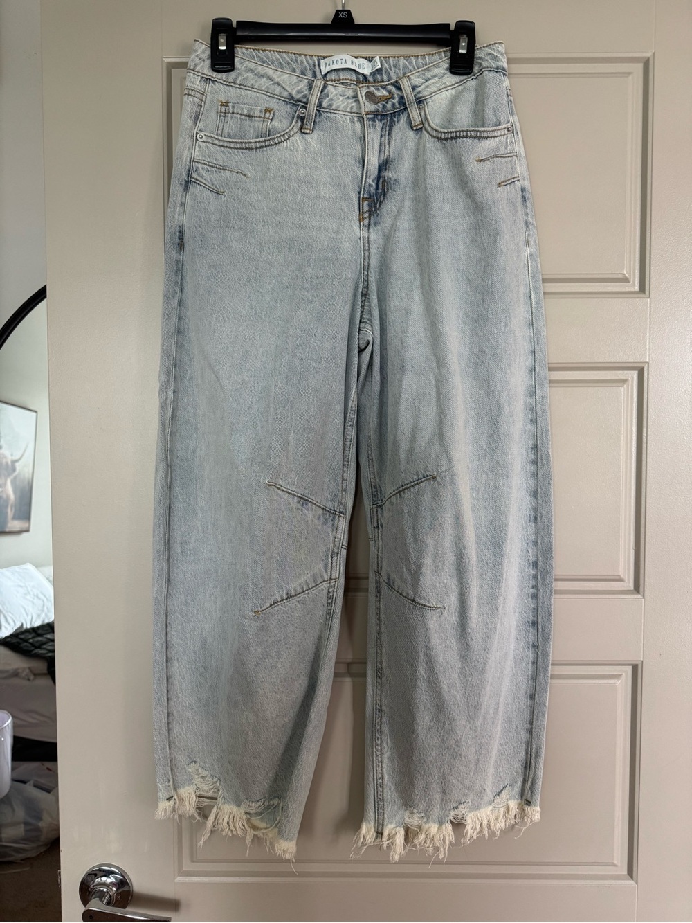 Light Wash Distressed Barrel Jeans